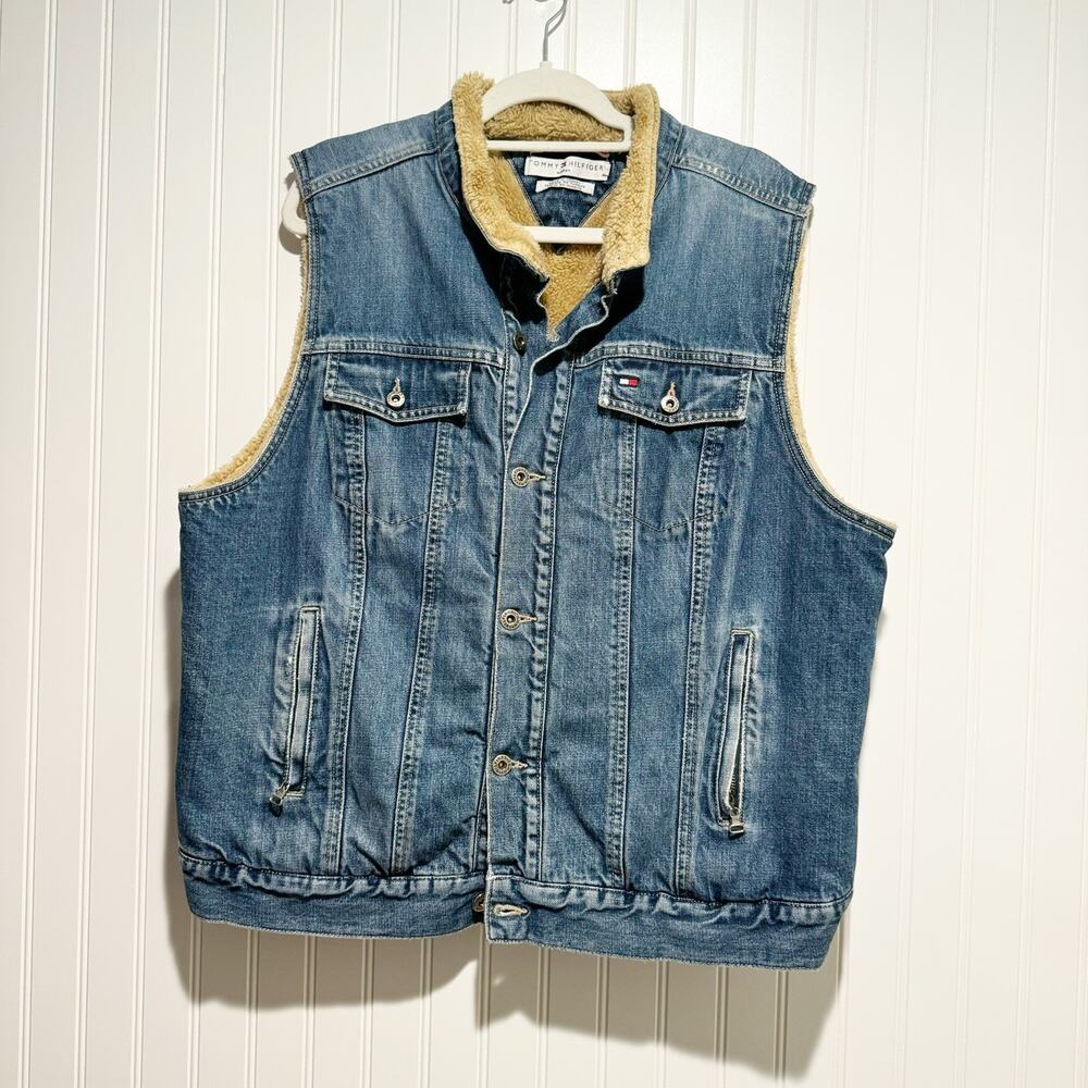 Vintage Tommy Hilfiger Denim Sherpa Vest Plus Size 1X